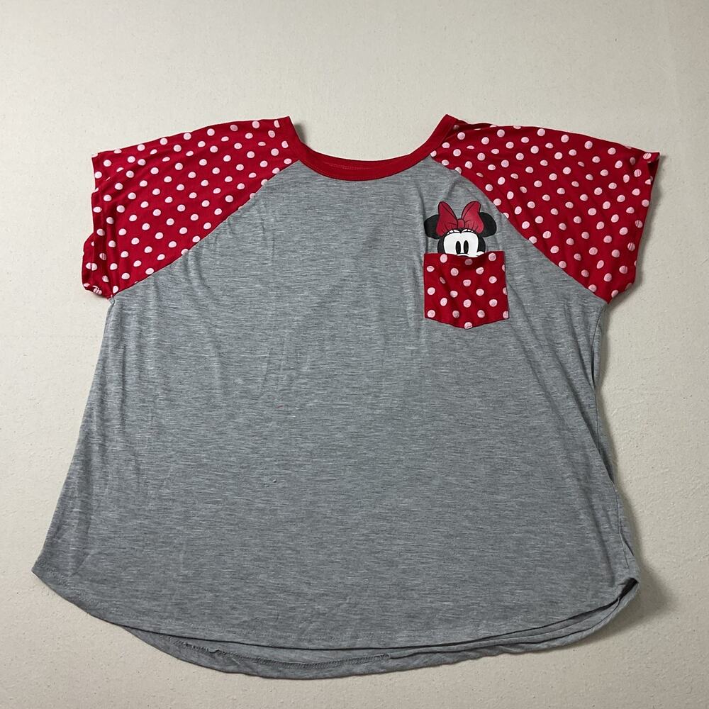 Disney Minnie Mouse Polka Dot Red and Gray Short Sleeve T-Shirt Womens 3X - Picture 1 of 8